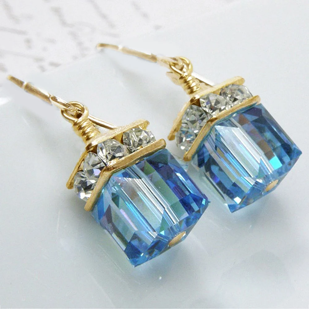 Новые Сверкающие серьги Королевский Зеленый Синий Куб Кристалл камни висячие
