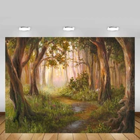mehofond spring forest backdrop photography oil painting green tress grass newborn baby birthday photo shoot studio background