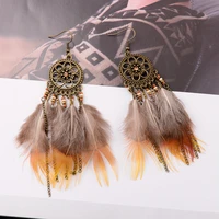 bohemian seaside holiday earrings round alloy tassel feather earrings korean vintage dream catcher female jewelry earrings gift