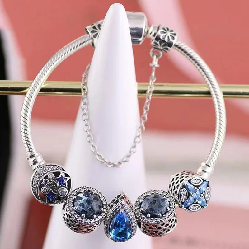 

Женский браслет из серебра 925 пробы, с голубыми каплями