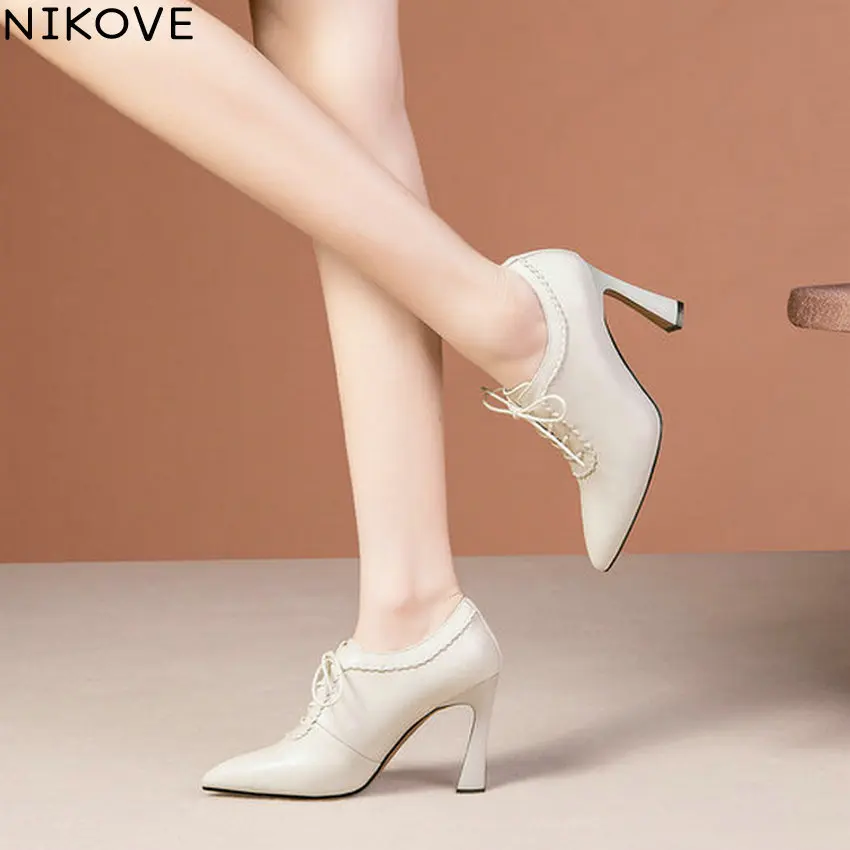

NIKOVE/2021; Женские туфли-лодочки; Модная женская обувь на высоком квадратном каблуке с острым носком; Сезон осень-зима; Тонкие туфли из коровьей...