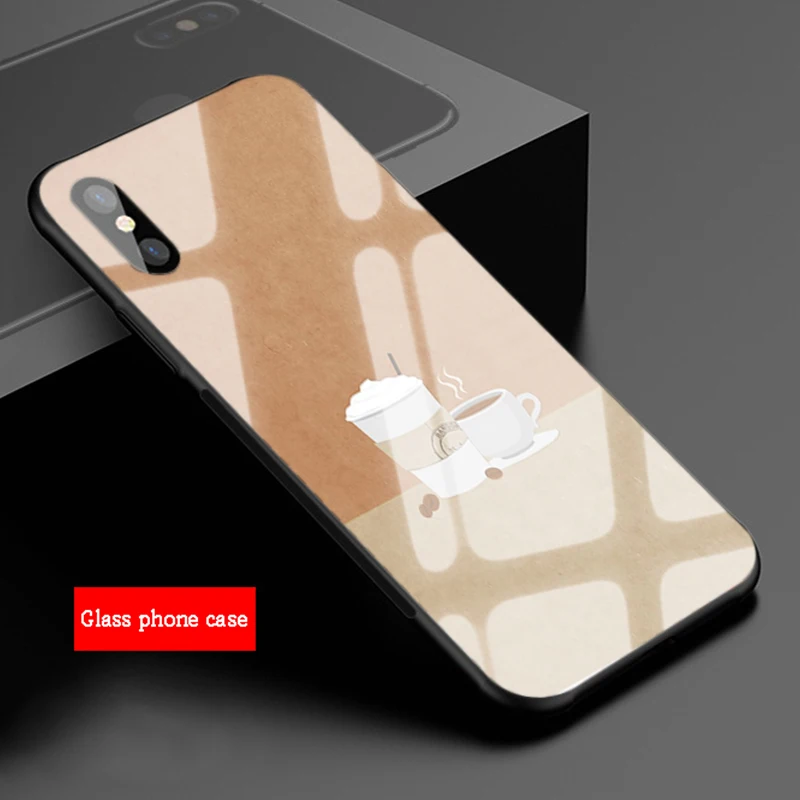 Кофейный чехол для телефона из закаленного стекла iphone 12 11 Pro Max 5 6 7 8 PLUS X XS XR XSMax Shell