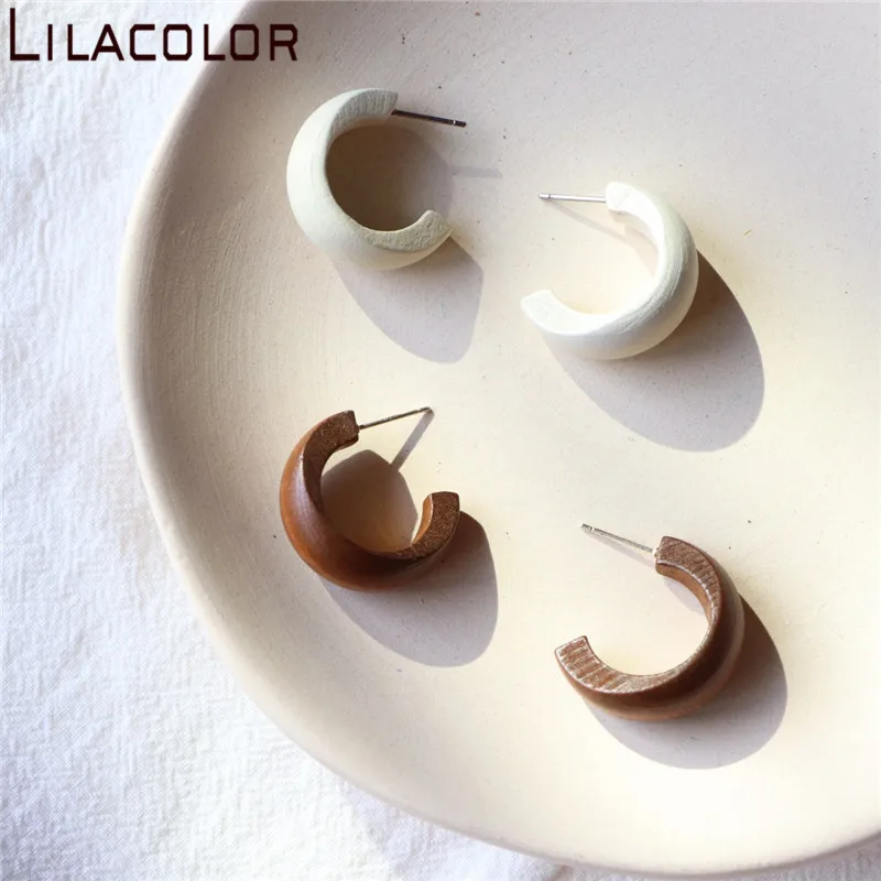 Lilacolor C формы деревянные женские серьги гвоздики S925 Серебряные булавки винтажные