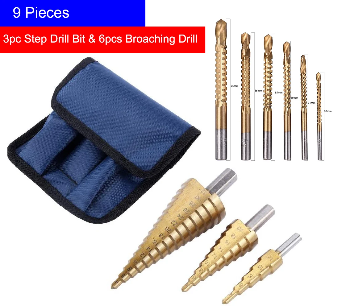 Спиральные ступенчатые сверла из быстрорежущей стали с титановым покрытием