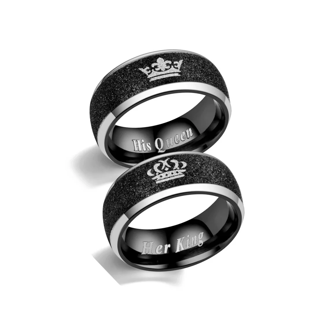 

Black Crown Couple Ring Stainless Steel Frosted King&Queen Fashion Exquisite Hiphop Men&Women Ring Temperament Gift Jewelry