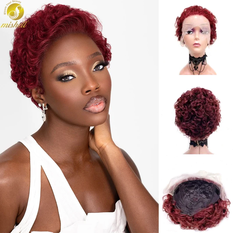 Mishell 6 8 Inches Short Curly Pixie Cut Bob Wig Lace Human Hair Wigs Pre Plucked With Baby Hair