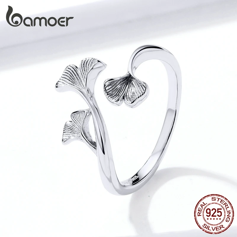 Bamoer, серебро, 925, дизайн, лист гинкго, кольца для женщин, Ретро стиль, Bijoux, 925 пробы, серебро, трендовые, свадебные ювелирные изделия BSR097
