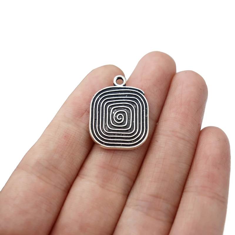 

20 x Tibetan Silver Rectangle Vortex Swirl Spiral Charms Pendants Beads for Necklace Earrings Jewellery Making Findings 25x19mm