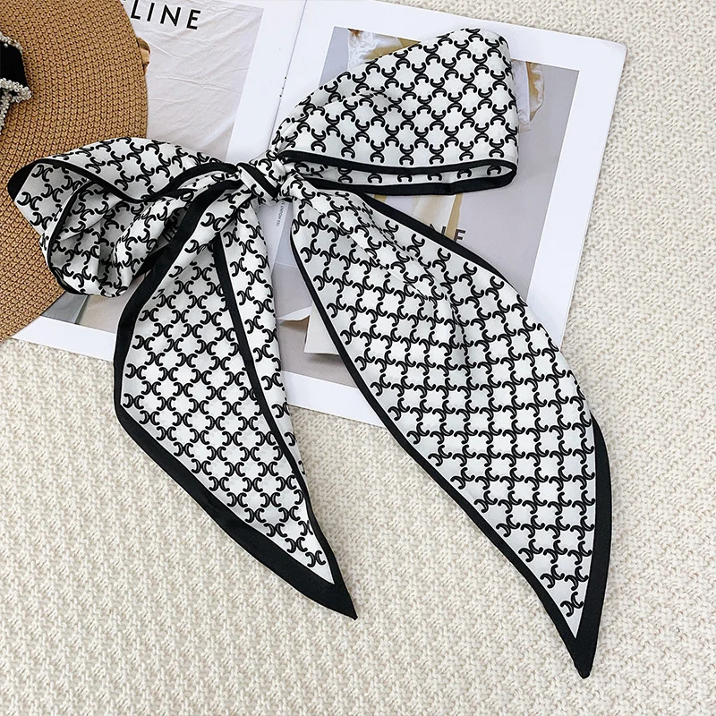 Длинный маленький женский шелковый шарф из саржевой ткани в южнокорейском стиле