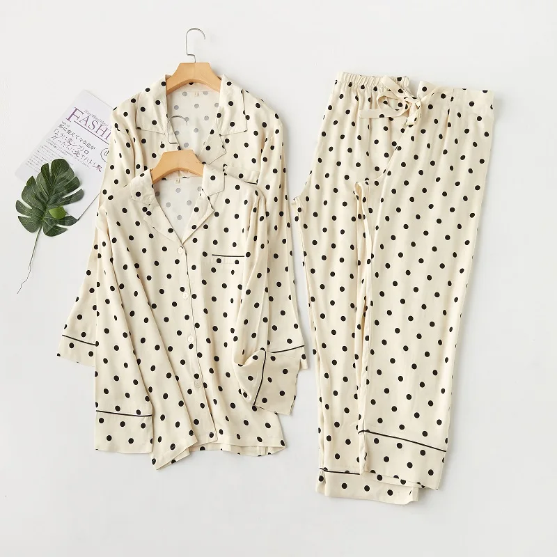 Женские и мужские пижамные комплекты из вискозы весна осень черный Точечный