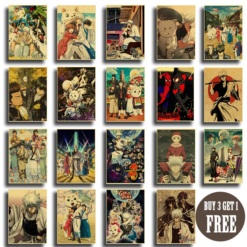 

Vintage GINTAMA Posters Wall Art Retro Painting For Home Room Decor Unframed Prints Wall Stickers