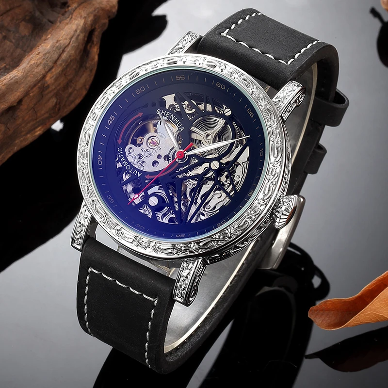 

Модные автоматические механические мужские наручные часы Shenhua, ремешок из церия, ретро часы для мужчин