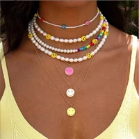 new ins vintage colorful smiley necklace simple cute drop oil smile happy face necklaces for women girls fashion jewelry gift