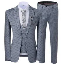 Costume trois pièces à pois pour homme, tenue de bureau décontractée, pour mariage, Blazer, gilet et pantalon  (2)