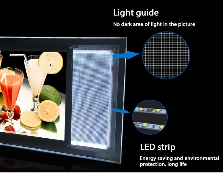 Ресторан рекламы 12V A1 A2 A3 A4 рамка Led Еда доска меню, кристаллый акриловый светодиодный светильник коробка