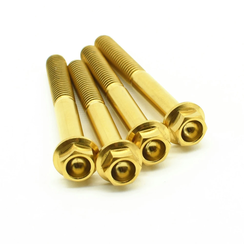 Ti Bolt M6 M8 Titanium bolts Motorcycle DIY MTB Gold Color Flange Head Hexagon Ti screws Ti fastener 4 pieces