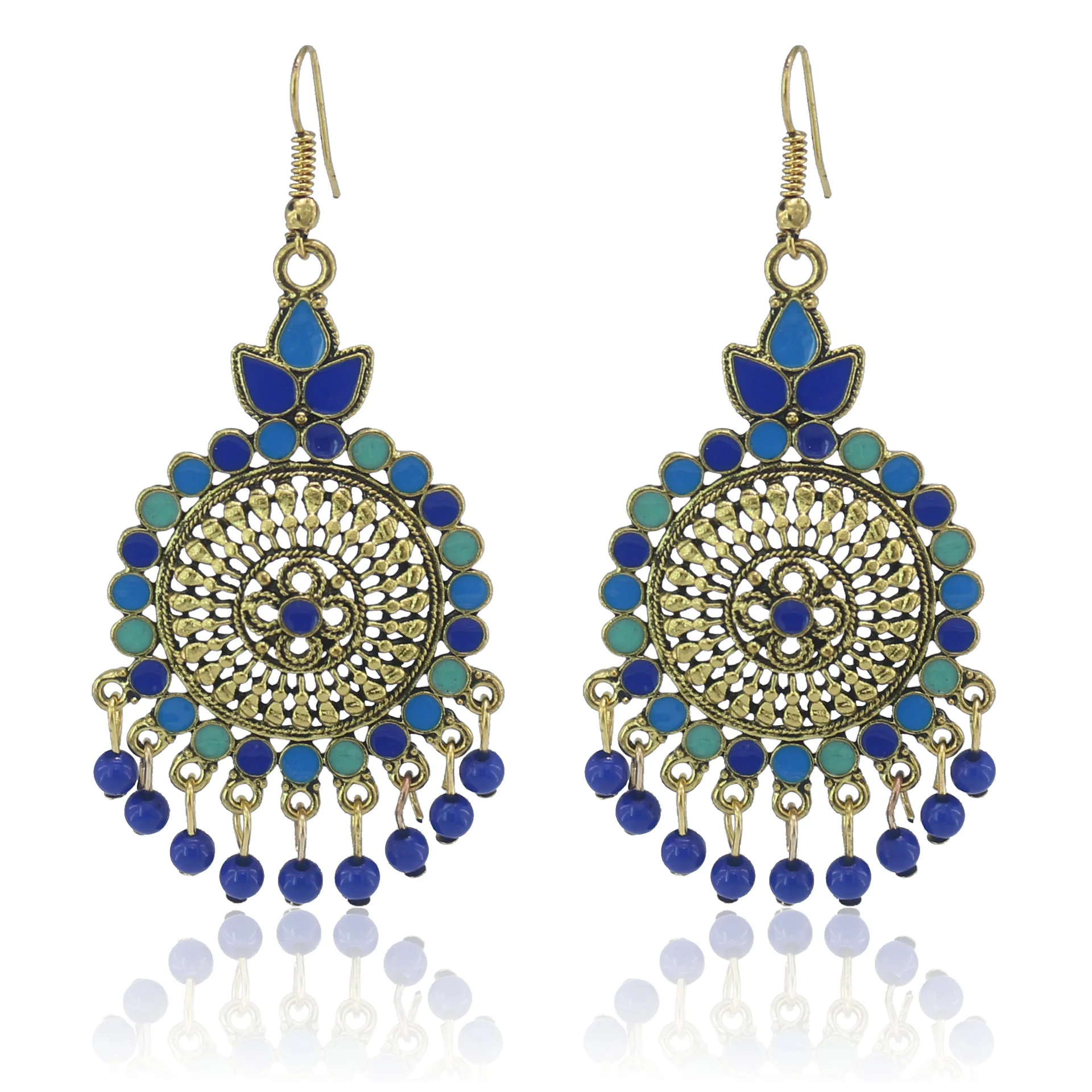 Золотые традиционные индийские этнические висячие серьги с кисточками для