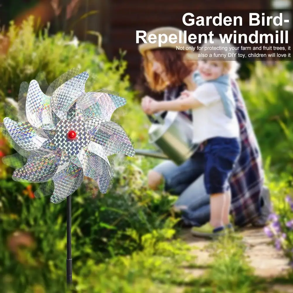 New Laser Windmill 8 Leaves Bird Repeller Sparkly Silver Pinwheels Deterrant For Garden Party Lawn Home Decor | Дом и сад