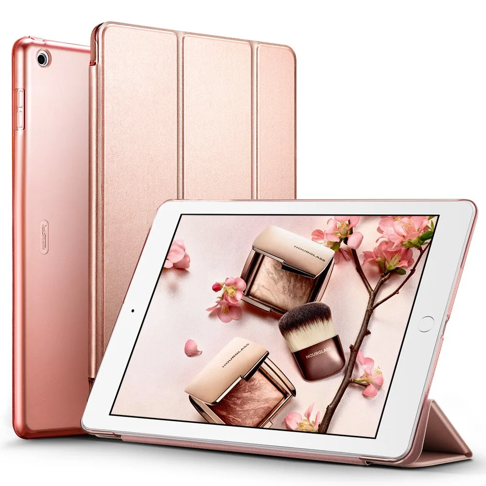 Rose Gold Цветной чехол ESR для iPad 9,7 дюймов, Ультратонкий чехол из искусственной кожи с функцией автоматического сна, Чехол для iPad 9,7& 6-го поколения - Цвет: Rose Gold