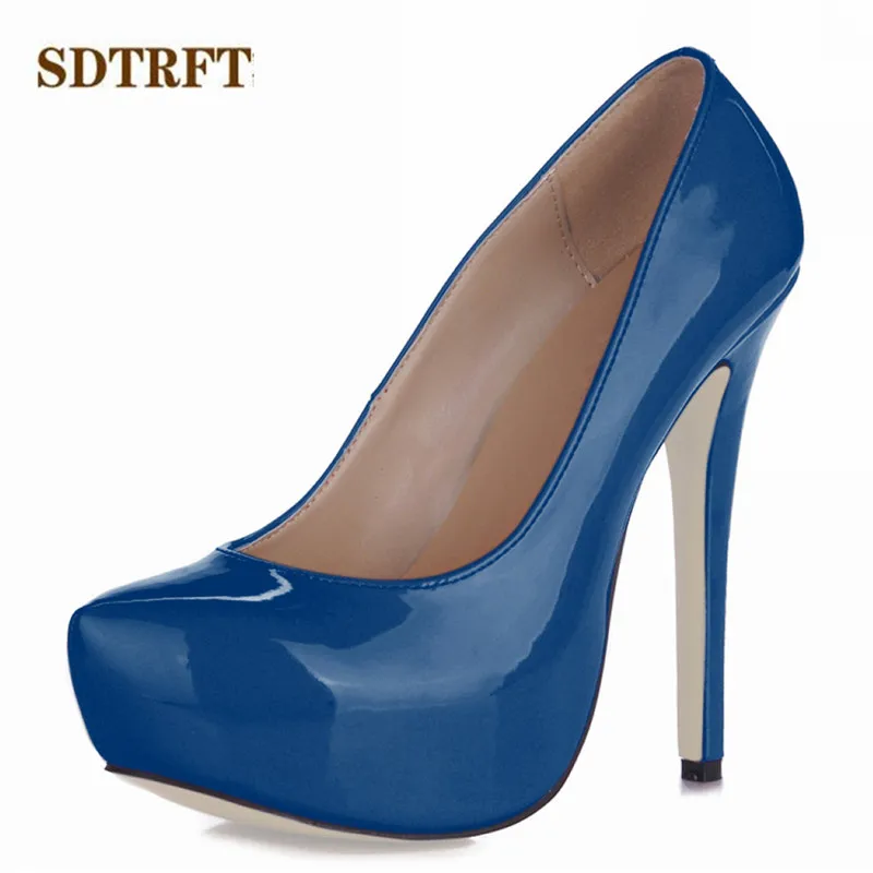 

SDTRFT Top quality Stilettos zapatos mujer 14cm thin high heels platform wedding shoes woman sexy Crossdresser Round Toe pumps