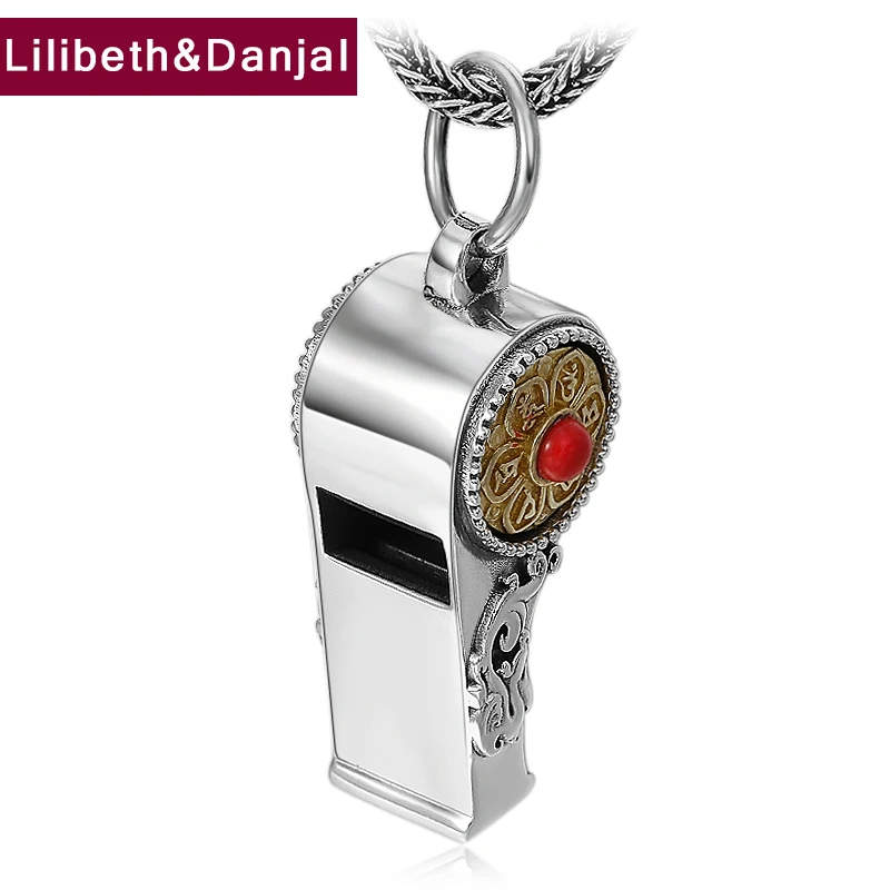 

Soundable Whistle Pendant Pure 925 Sterling silver Jewelry Men Women Inlaid turquoise Buddha Mantra Necklace Pendant 2020 New P5