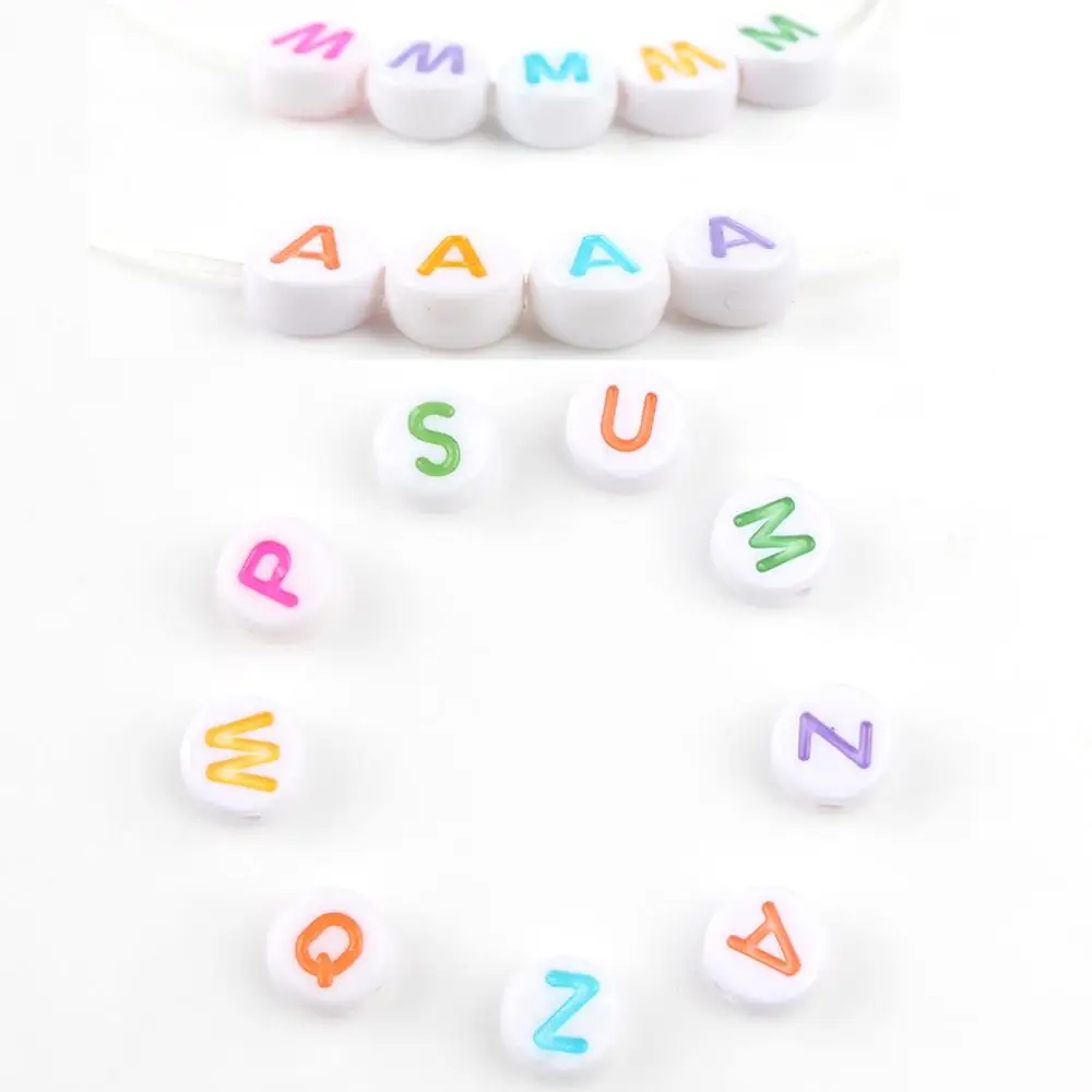 100 шт. разноцветные бусины с буквами 4x7 мм плоские круглые акриловые Алфавит для