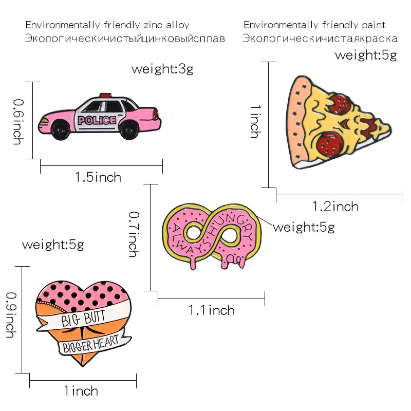 Булавки и броши в виде розового пончика банана пиццы сердца для автомобиля