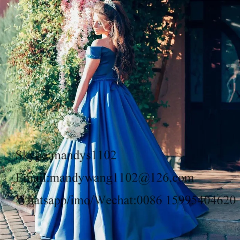 Puffy Royal Blue Prom Dresses Long 2020 Sexy Off Shoulder Evening Party Gowns For Women Shining Beading Crystal robe de soiree | Свадьбы и
