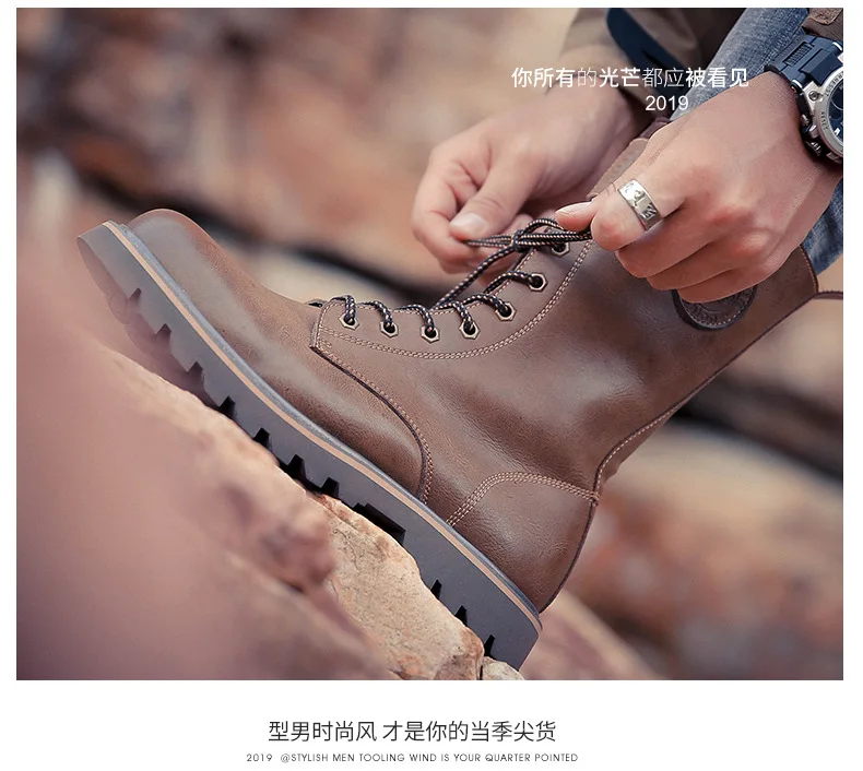 winter Retro genuine Leather Martin boots men shoes quality Hiking boots sports sneakers man lace up boots men footwear