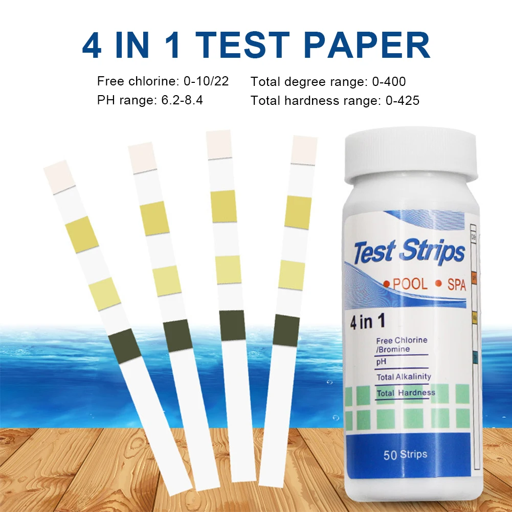 

50 Pcs Water Quality 3/4/5/6-In-1 Swimming Pool Test Paper Residual Chlorine PH Value Alkalinity Hardness Test Strip Pool Access