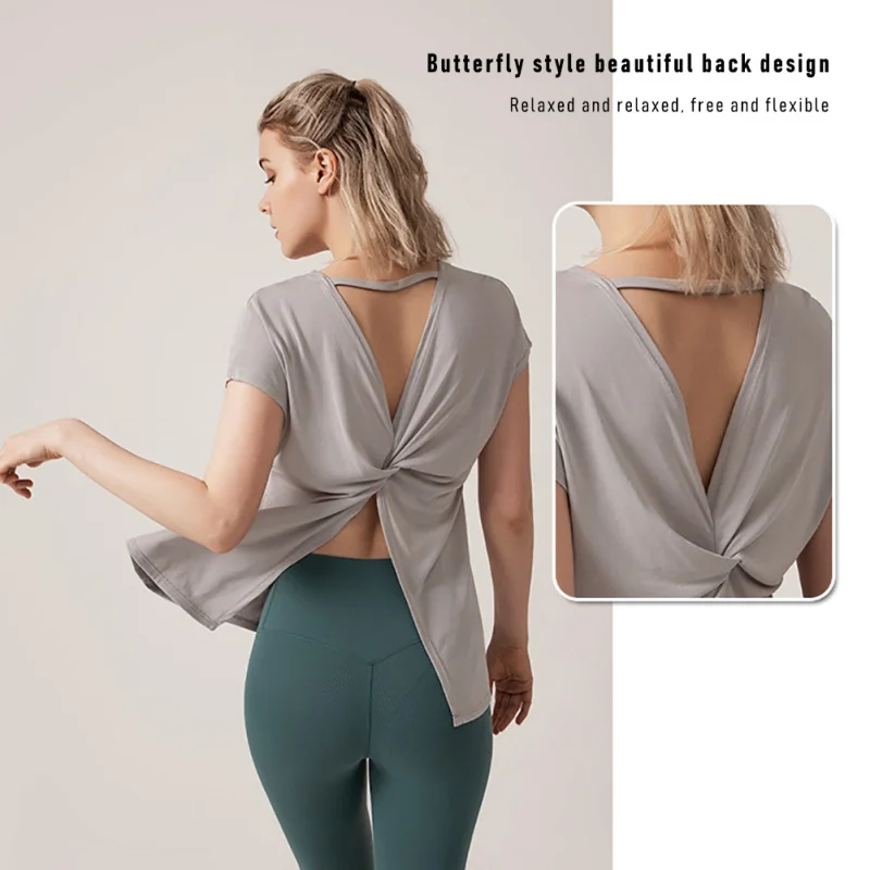 

Women Short Sleeve Open Back Sports Shirts Quick Dry Sports Tops Activewear Exercise T-shirts Fitness Wear Sexy Gym Top