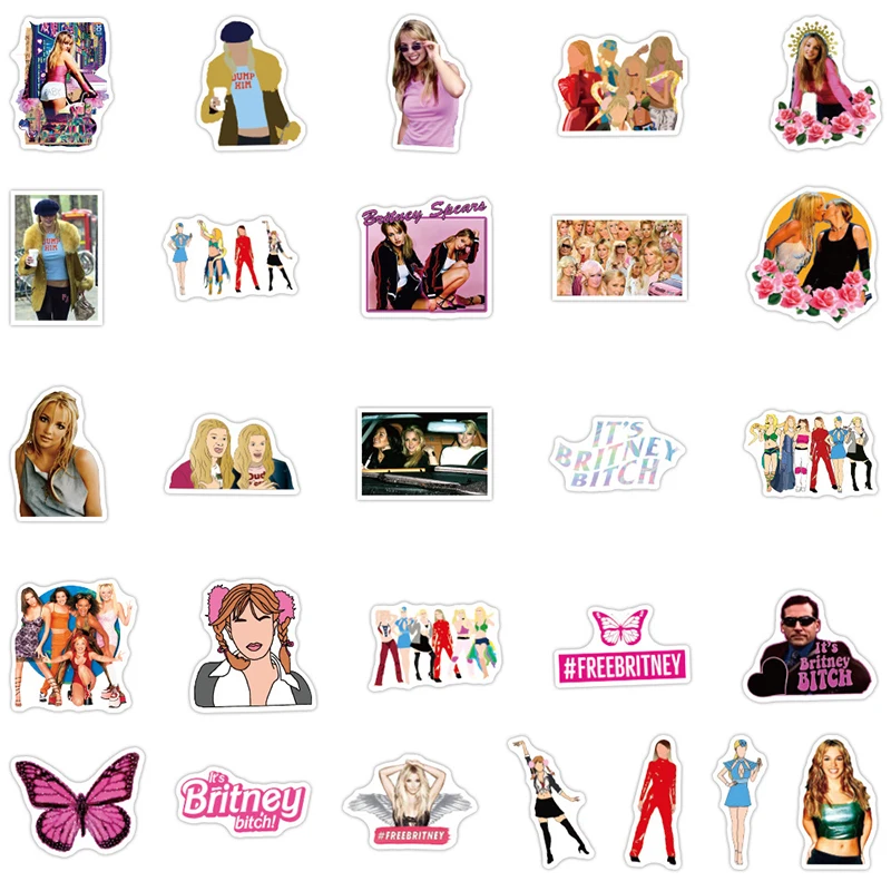 10/50 unids/pack Britney Spears cantante estadounidense de dibujos animados mezclar pegatinas de grafiti para Diy port&aacute;til equipaje caso monopat&iacute;n guitarra casco-3