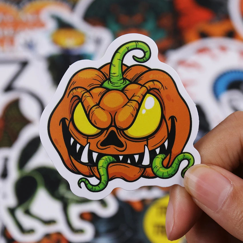 50 Uds. De decoraci&oacute;n de calabaza de Halloween, pegatinas impermeables para maleta, monopat&iacute;n, tel&eacute;fono m&oacute;vil, juguete para ni&ntilde;os-3