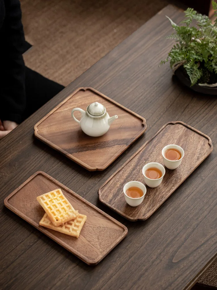 

Natural texture Rectangle Wooden Tea Tray Serving Table Plate Snacks Food Storage Dish for Hotel Home Serving Tray Square Walnut