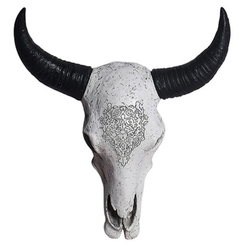 

New Long Horn Cow Skull Head Wall Hanging Decoration 3D Animal Wildlife Resin Sculpture Figurines Crafts Horns For Home Ornament