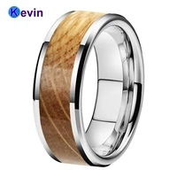 6mm 8mm tungsten carbide rings for men women engagement wedding bands real whiskey barrel oak wood inlay beveled edges polished