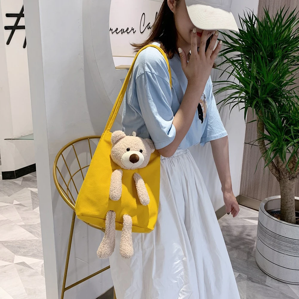 Холщовая женская сумка с милым мультяшным медведем дамские сумочки на плечо