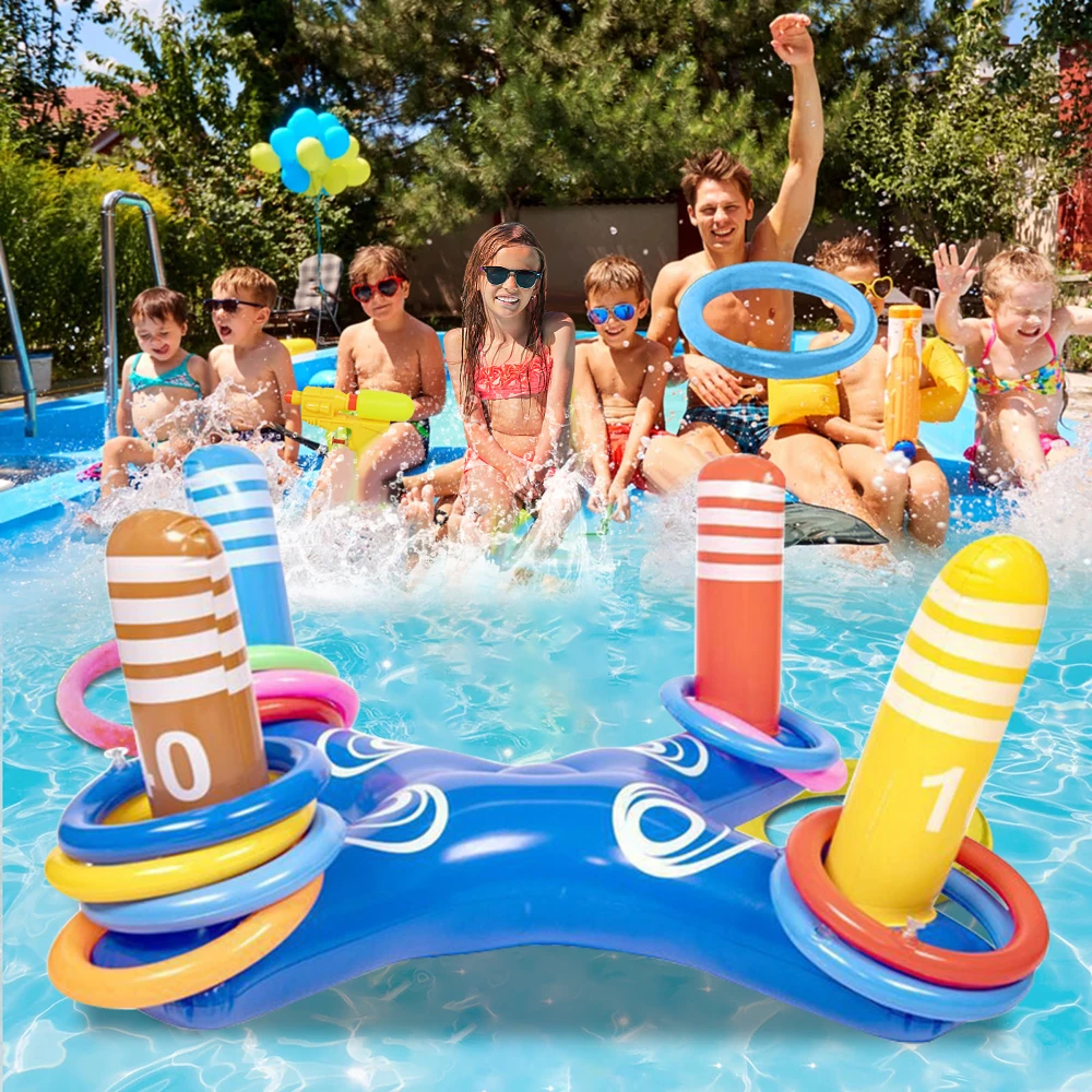

Swimming Pool Accessories Inflatable Ring Toss Game Floating Pool Toys Water Sport Beach Party Supplies With 4 Loops