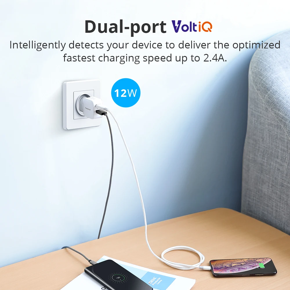 Tronsmart W02 12 Вт USB быстрое зарядное устройство мини быстрое зарядное устройство двойное зарядное устройство на стене для телефона, xiaomi, huawei, iPhone, iPad Pro, samsung