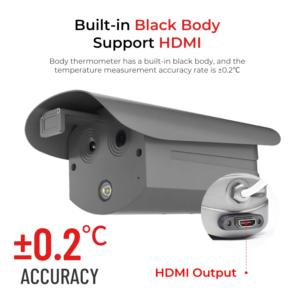 HDMI Output AI Temperature Thermal Camera Built in Black Body Face Recognition Temperature Measurement Thermal Alarm Cameras