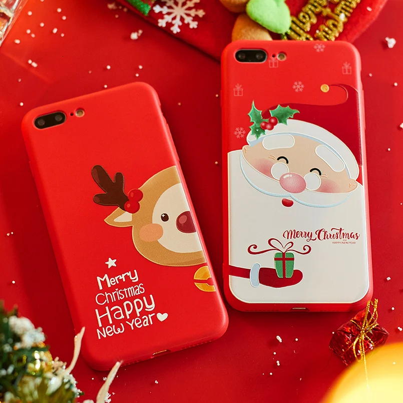 Рождественский чехол для iPhone 6 6s 7 8 Plus силиконовый Санта Клаус с лосем X XR XS Max