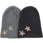 Geebro Женская кашемировая шапка 2 бриллианта звезды стразы аксессуары шляпа мягкая теплая шапка Череп дамские шапочки пуловер шляпы