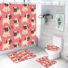 34 предметов Мультяшные собаки Душ наборы штор Мопс домашние собаки наборы для ванной комнаты 3D принт бульдог Рождественский подарок наборы для ванной