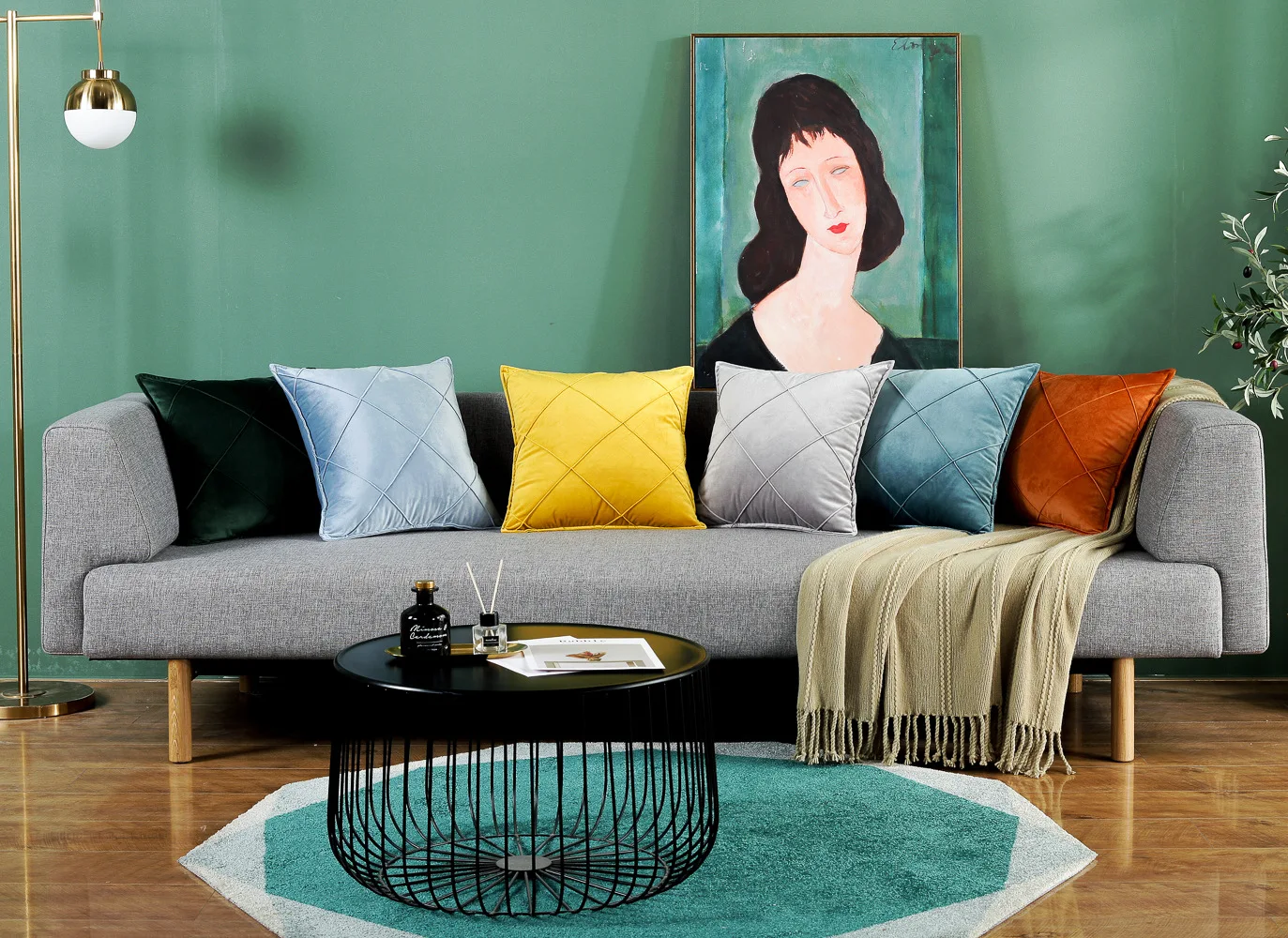 Новый роскошный художественный плед с вышивкой желтый синий розовый бархатный