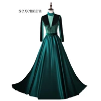 2018 vestido de noiva longo sexy illusion green vintage elegant party prom evening gown long sleeve mother of the bride dresses