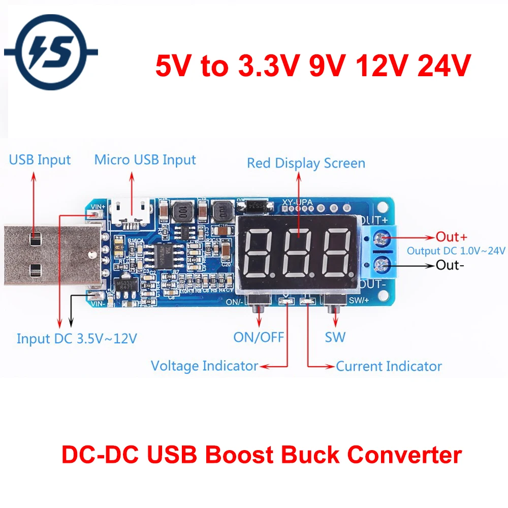 DC-DC Boost Buck Converter USB Step UP / Down Power Supply Module Adjustable Out DC 1.2V-24V 5V to 3.3V 12V | Электронные