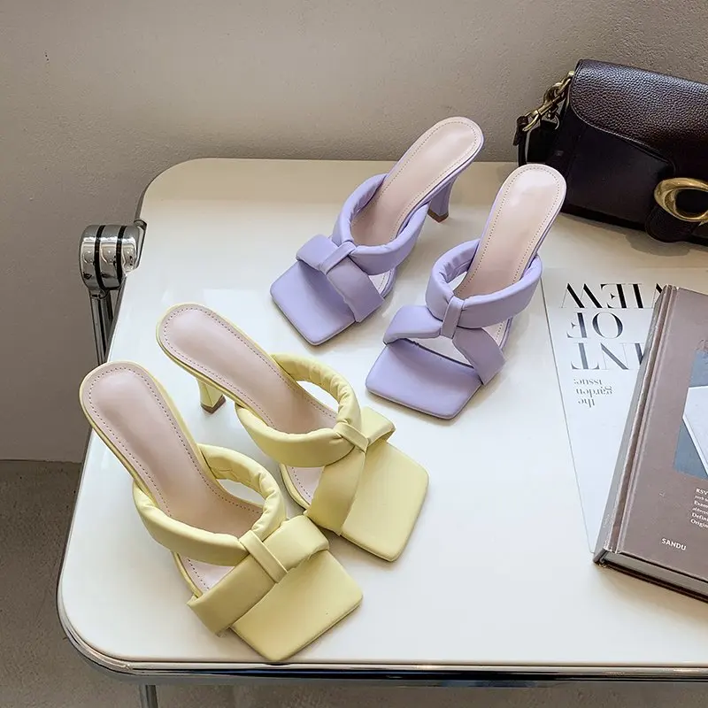 2021 Modern Slippers Women Sandals Ladies Pumps High Heels New Summer Classic Fashion Outside Thin Heels Shallow Med (3cm-5cm)