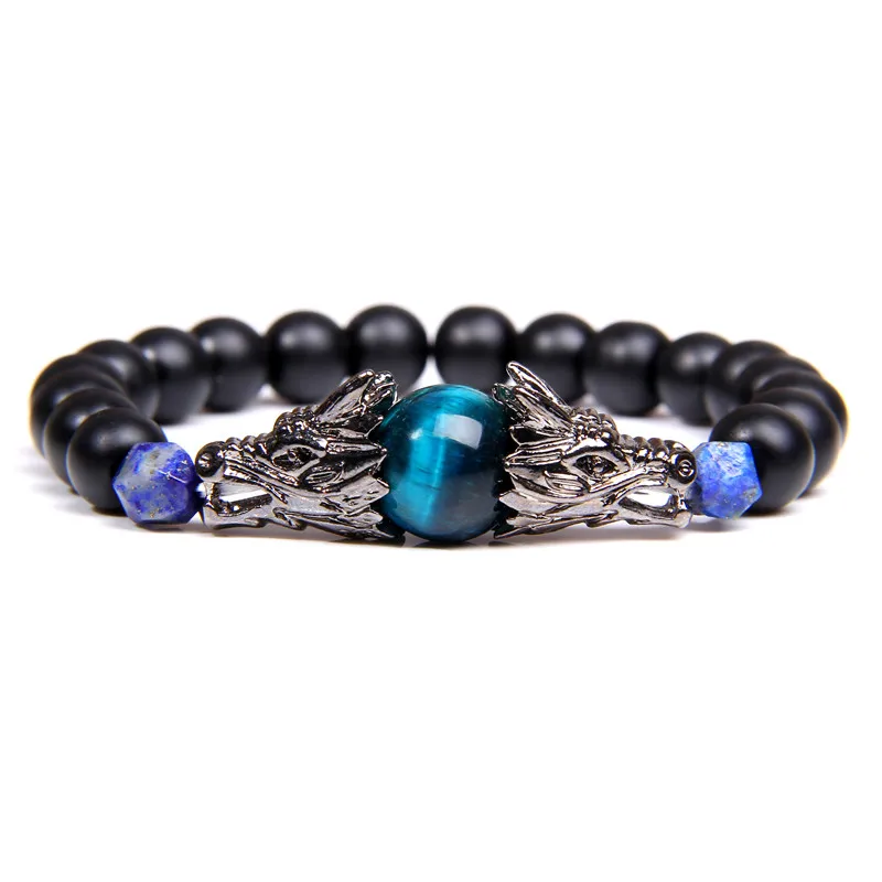 Браслет "тигровый глаз" для женщин Pulseira Masculina мужские ювелирные изделия дракон Bileklik Pulseira 8 мм каменные бусины эластичные мужские браслеты