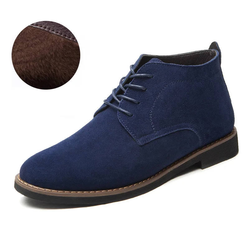 Blue With Fur NPEZKGC/мужские ботинки «Челси» размера плюс 38-48; однотонные повседневные кожаные ботильоны; сезон осень-зима; брендовая мужская замшевая обувь - Цвет: Blue With Fur