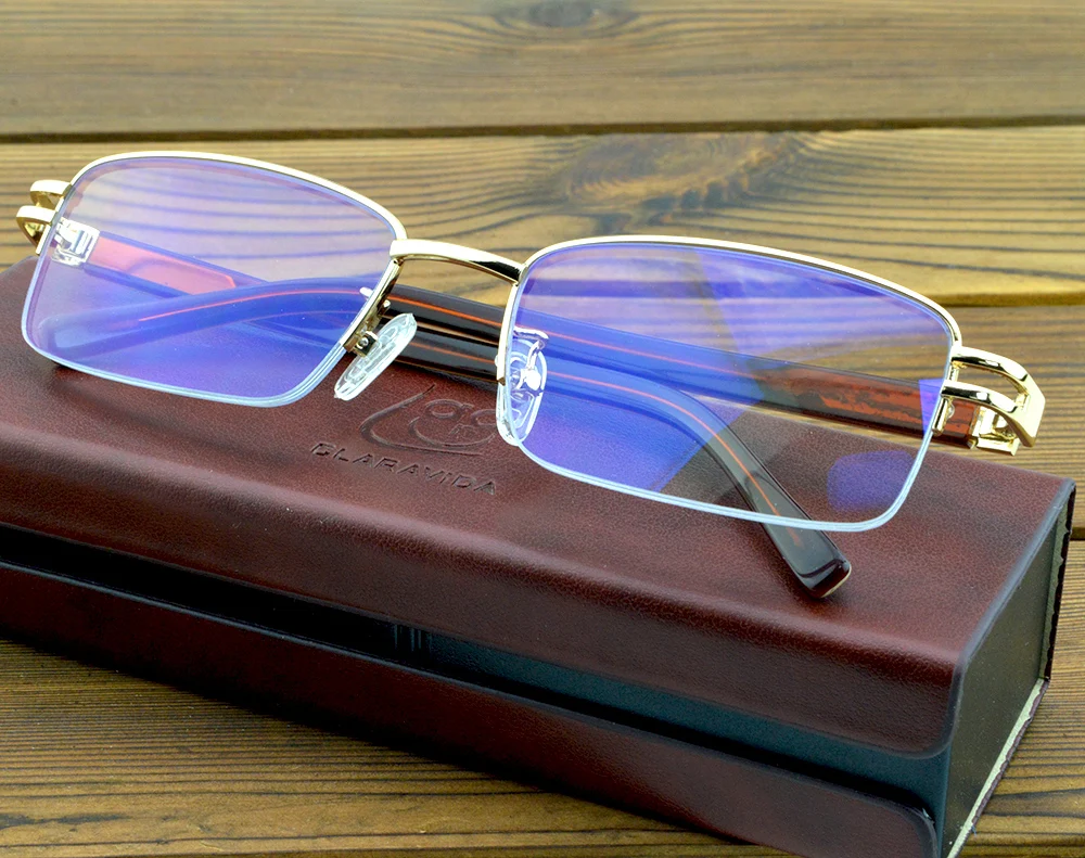 Деловые Стильные Золотые очки для чтения мужчин с чехлом из искусственной кожи + 0